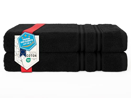 Hammetex Lot de 2 Serviettes de Bain 70x140 cm, 100% Coton 500 GSM, Douces, Absorbantes, Séchage Rapide, Certifiées Oeko-TEX, Noir