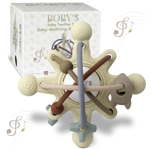 BOBY´S Sensorischer Beißring Navajo White - Motorikspielzeug aus BPA-freiem Silikon - Zahnhilfe und Rassel in Einem - Multifunktionales Baby-Spielzeug Leicht zu Reinigen