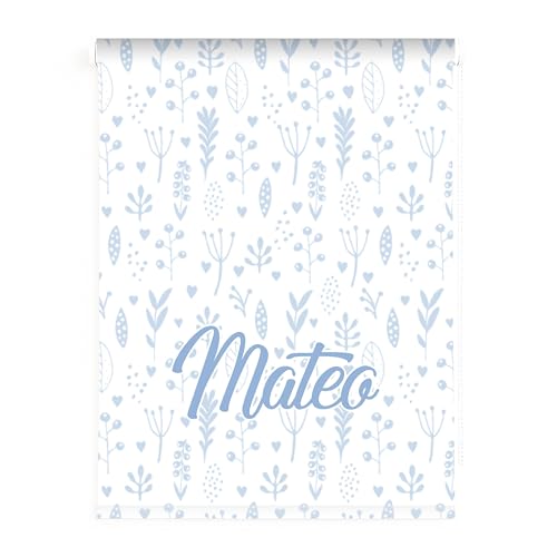 Estor Infantil Personalizado Niño- Cortina Enrollable estampado Azul Pastel con Nombre - Tejido Translúcido Premium - Hecho en España (40x60)