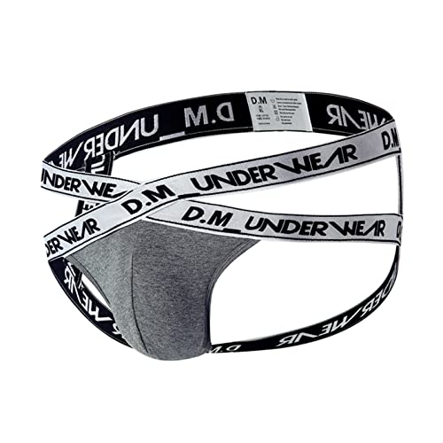HYQPAI Jockstrap pour homme Suspensoir Culotte Jockstrap String Lingerie Slip en coton Triangle Slips Sexy sous-Vêtements gay(Color:gray,Size:XL) Cover