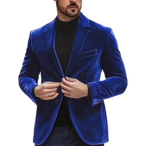 Mens Velvet Blazer Slim Suit Jacket One Button Long Sleeve Business Dressy Outerwear Wedding Prom Dinner Party Blazer
