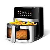 MIRASTON 5.8QT Digital Air Fryer with Viewable Window, Adjust Temp & Timer, Air Frying, Reheat, Easy for Frozen Food, Snacks, Dinner, Large Square Basket than Round, Portable for Family & Apartment