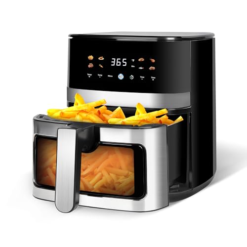MIRASTON 5.8QT Digital Air Fryer with Viewable Window, Adjust Temp & Timer, Air Frying, Reheat, Easy for Frozen Food, Snacks, Dinner, Large Square Basket than Round, Portable for Family & Apartment