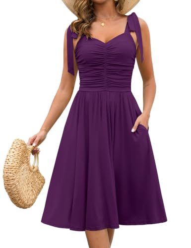 Image of Kranda Women 2026 Summer Casual Spaghetti Strap Sundress V Neck Sleeveless Flowy Boho Floral Midi Dress with Pockets