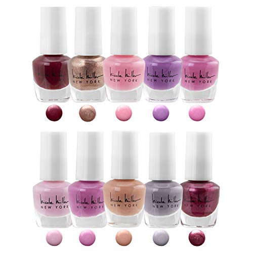 Nicole Miller Nail Polish Set, 10 Mini Nail Polish Colors, Polish Kit for Fingernails and Toenails, 0.12 Fl Oz Each