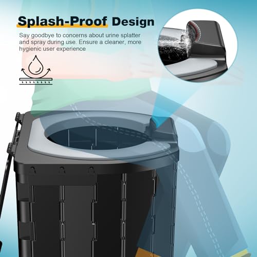 Camping Toilet - Upgraded soft toilet seat with urine Splash Guard, Folding Toilet with Detachable Paper Holder, Portable toilet with a load capacity of 500 lbs, Portable Potty For Emergency Use