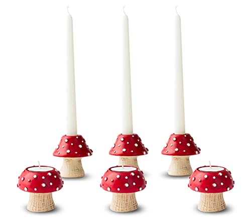 3 Taper Candle Holders and 3 Tealight Candle Holder Mushroom Candlestick Holders Cute Candle Stick Candle Holder Decor Candle Holders for Candlesticks