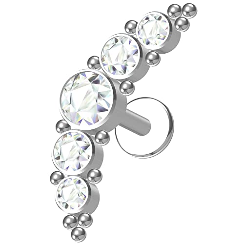 NewkeepsR 1.2mm G23 Titanio internamente roscado Zirconia Big Crescent Bezel Cluster Gema Superior Cartílago Labret Stud