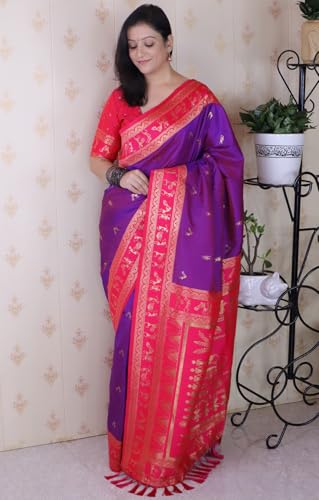 Image of SGF11 Women's Kanjivaram Pure Soft Silk Saree With Unstitched Blouse Piece