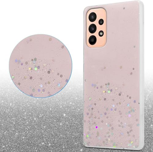 Image of VONZEE Glitter Case Compatible with Samsung Galaxy A23 5G /4G, Non Moving Glitter Stars Cover Soft TPU + Hard PC Bumper Bling Cover for Women Girls Protective Shockproof Phone Case (Pink)