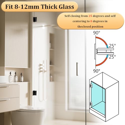 Alise Glass Shower Door Hinge,Hinges for Glass Doors,Heavy Duty Solid SUS304 Stainless Steel 90° Cabinet Hinges,Frameless Shower Doors Hardware Replacement Part,Matte Black(1P) — view 6