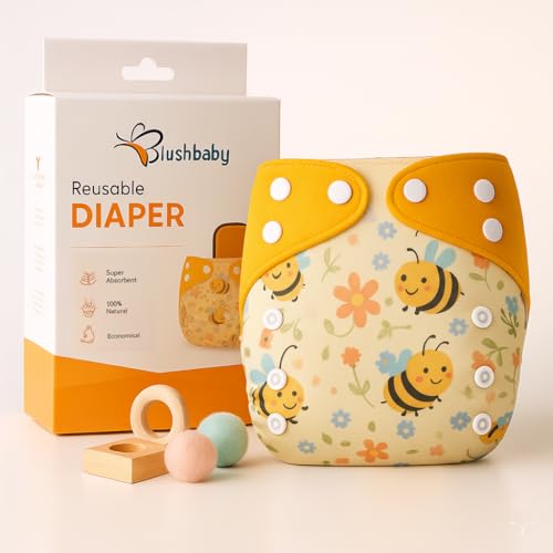 Image of Blushbaby Reusable Cloth Diapers for Babies | 3 Months-3 Years | 4 Washable Diapers with 4 Absorbent Insert Pads | Adjustable, Leakage Proof cloth diapers for babies|Freesize Diaper 5-18kg-Bees & Dino