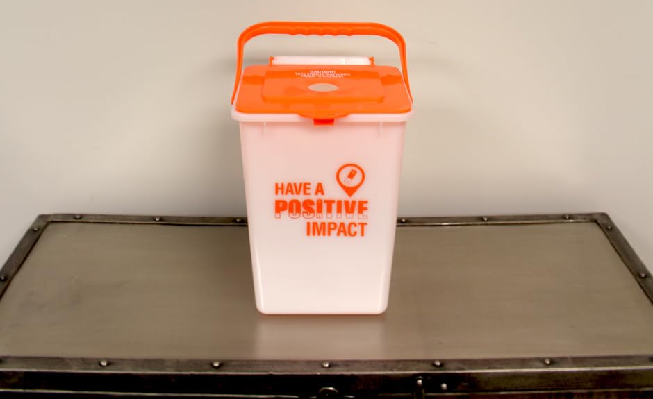 Battery Recycling Bin with Circle Opening for Used Batteries and Carrying Handle | High Volume, Holds Hundreds of Batteries | E-Waste Recycling for Safe Battery Disposal