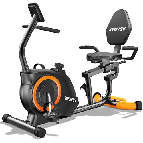 Recumbent Exercise Bike for Home Use, Quiet Recumbent Stationary Bikes for Adults & Seniors, 16-Level Resistance, Adjustable Seat, Supports 400LB, Pulse Sensors & LCD Display (Oragne-Update)