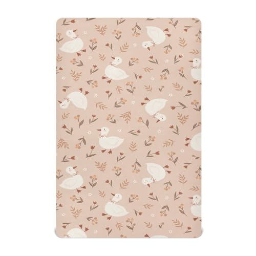 Takiito Cute Goose Flowers Crib Sheet for Boys Girls, Super Soft Breathable Fitted Crib Sheet for Standard Crib & Toddler Mattress, Nursery Sheet, 28x52 in