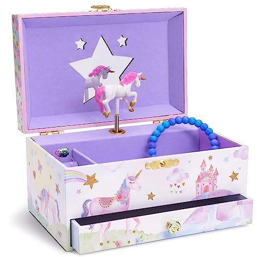 Jewelkeeper - Boîte à Musique de Rangement de Bijoux pour Fille avec Tiroir de Rangement, Licorne Arc-en-Ciel et Etoiles Pailletées - Mélodie The Beautiful Dreamer