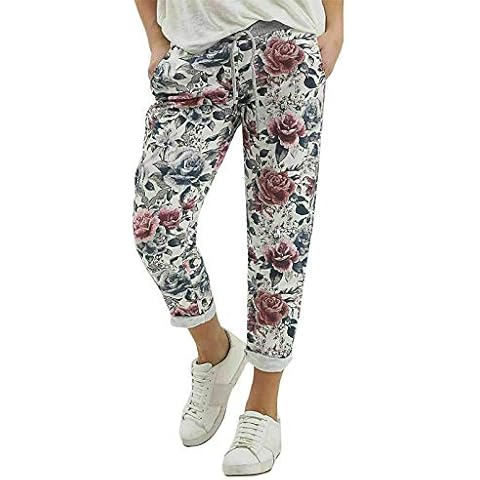Crazy Fashion Ladies Denim Joggers with Floral Waistband Cover