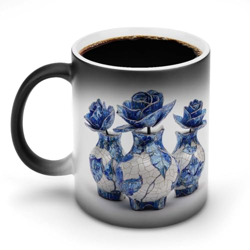 Jubonexis Kaffeetasse mit Rosenmotiv, Porzellan-Stil, Farbwechsel,...