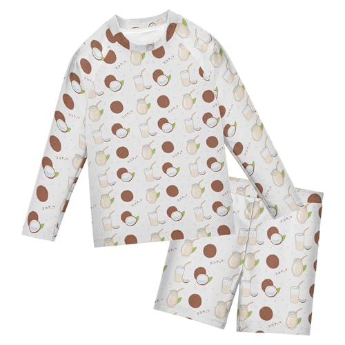 Coconut Fruit Boys Rash Guard Swimsuits Set for Boys Long Sleeve Swim Shirts Bathing Suits with Trunks B0404704