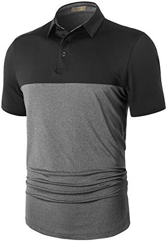 Le Vonfort Mens Summer Polo Shirts Short Sleeve Sweat Wicking Tennis Golf Clothes Big Tall Athletic Performance T Shirts Black Gray XX-Large