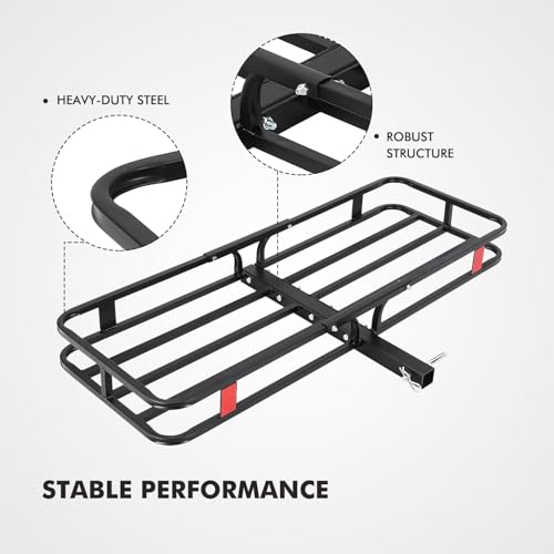 Image of 500LBS Heavy-Duty Hitch Cargo Carrier for Trucks SUVs, Non-Folding Steel Cargo Rack, Rustproof Coated for Construction, Camping - 53x19x6 Inch, Black