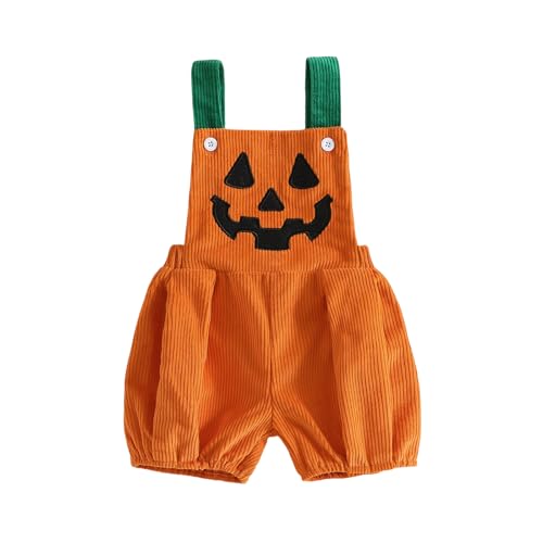YINGISFITM Toddler Baby Boy Halloween Outfit Pumpkin Face Overalls Sleeveless Bubble Romper Infant Halloween Clothes