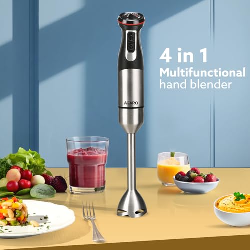 Image of AGARO Grand 1000 Watts Hand Blender with 2 Variable Speed Modes & Speed Regulator, Stainless Steel Blades (Black)