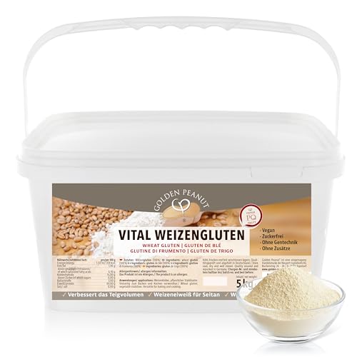 GOLDEN PEANUT Vital Weizengluten 5 kg - natürliches Verdickungsmittel rein pflanzlich, Weizeneiweiß, Seitan, kalorienarme Speisestärke, Backen, Kochen