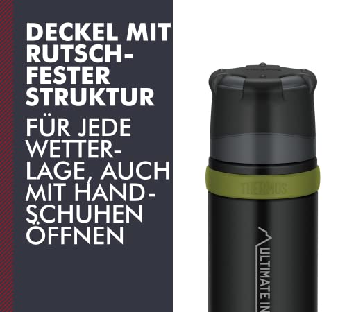 THERMOS Mountain Beverage Bottle 0.75 L, Black, Stainless Steel Thermos Flask with Drinking Cup, 24 Hours Hot / 24 Hours Cold, Lightweight Outdoor Bottle, Robust, Removable Cap, BPA-Free