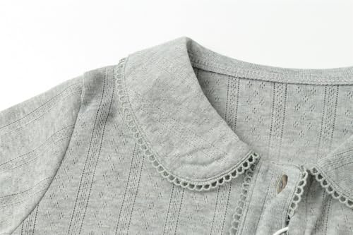 Mud Kingdom Girls Shirts Peter Pan Collar Eyelet Long Sleeve Button Down Blouse Casual Cotton Tops4