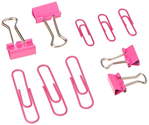 Kit Clips e Prendedores de Papel Rosa,Tilibra - 1 pote com 86 unidades