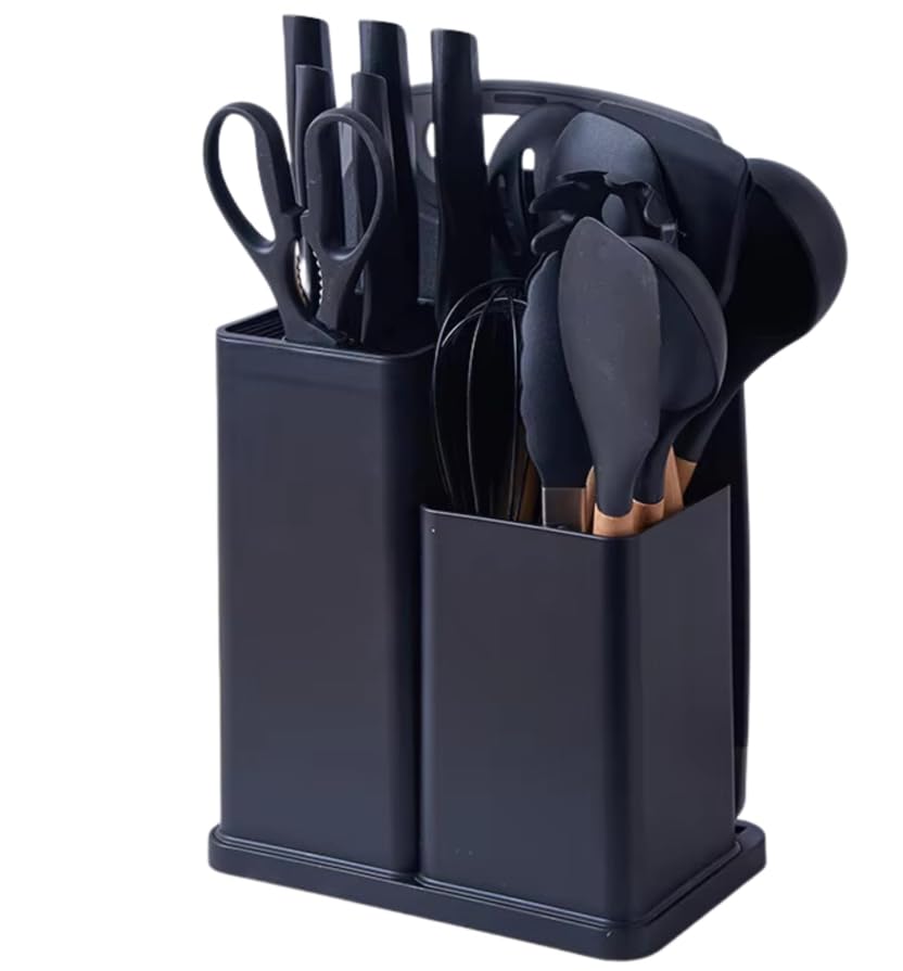 19 PCS Silicone Cooking Utensils Set with Wooden Handle, Heat-Resistant Non Stick Kitchen Utensils Set for Baking, Mixing and Serving, Essentials Kitchen Tools for New Homes and Gifts (Black) — image 1