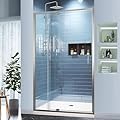 GroGro 38-42" W x 71" H Semi-Frameless Pivot Swing Glass Shower Door,with 1/4"(6mm) Clear SGCC Tempered Glass,Brushed Nickel Finish,Reversible Installation