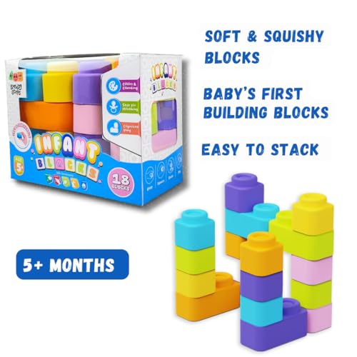 Image of Zephyr Learning Steps - Infant Blocks-2, Montessori Toys for Babies, Early Development, Soft Building Blocks, Block Sets, Colors and Counting, Premium Blocks, Stack Toy, Toddler Block Toys, 18 Pieces