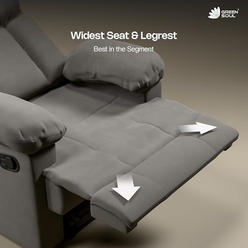 Image of Green Soul Cloud | Single Seater Manual Recliner Sofa | Ultra Soft Suede Fabric | Recline & Relax (R1) | Oversized Leg Rest & Cushioned Lumbar (Grey)