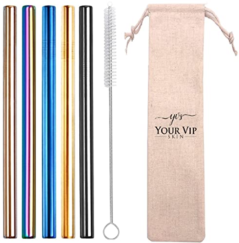 YVS® - Bubble Tea, 5 x Pajitas Reutilizables, Pajitas de Acero Inoxidable, Pajitas Boba, Cañitas Metal, Metal Straw, Pajitas Reutilizables Ecológicas, Pajitas Reutilizables Gruesas Cover