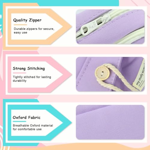 Image of Canvas School Bag Pencil Case, 3 Layer 6 Compartment Large Capacity, Aesthetic Pencil Pouch for Stationary, Cute Stationery for Kids, Pencil Case for Girls & Boys (Our Timer P)