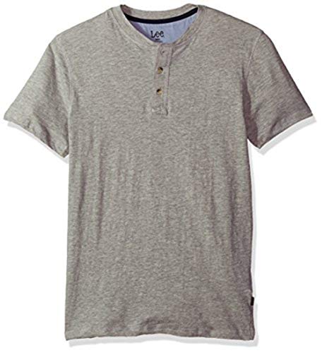 Lee Men's Short Sleeve Henley Tee Shirt, Heather Grey, Medium
