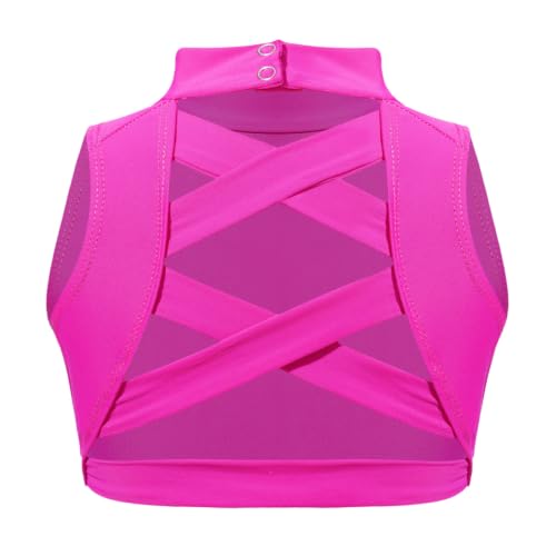 Image of Girls Mock Neck Crop Top Criss Cross Back Sleeveless Dance Top