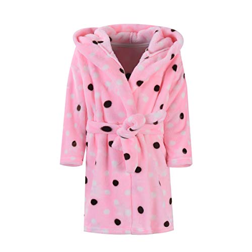 Toddlers/Kids Hooded Terry Robe Fleece Bathrobe Children's Pajamas Sleepwear (Pink Polka Dots, 2T)