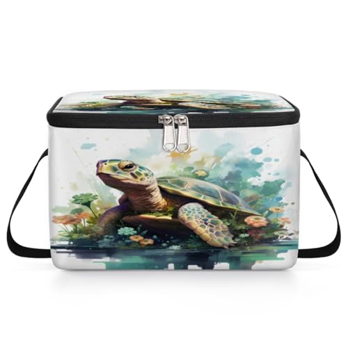 GzLeyigou Turtle Lunch Bags for Women Men 9 Cans, Hot & Cold Food Delivery Bag Insulated Grocery Bag Insulated Lunch Box Watercolor Marine Turtle Cooler Bag for Office Work Picnic Beach