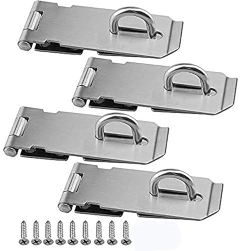 Image of Padlock Hasp 4.2 Inch Safety Door Bolt Gate Latches Padlock Hasp Stainless Steel Brushed Finish Door Buckle Clasp, 4Pack