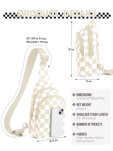 Checkered Sling Bag for Women Small Backpack Crossbody Chest Bag Fanny Packs Purses3