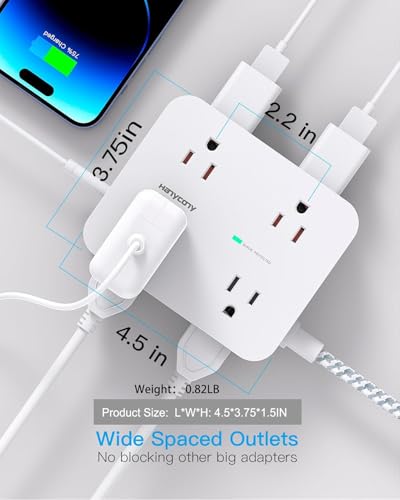 Surge Protector Power Strip, HANYCONY 8 AC Outlets and 4 USB Ports (2 USB-C), 5Ft Flat Extension Cord, Wall-Mountable Outlet Extender, Desk USB Charging Station for Home Office Dorm Room Essentials - Image 6