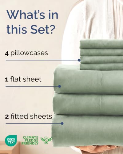 Image of Split King 7 Piece Bed Sheet Set - Comfy, Breathable & Cooling - Eucalyptus