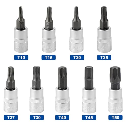Image of DAKCOS Torx Bit Socket Set, 1 /4 inch Drive, 9 Pieces Star Bit Socket Set, T10 - T50, S2 Alloy Steel Bit and CR-V Drive Socket