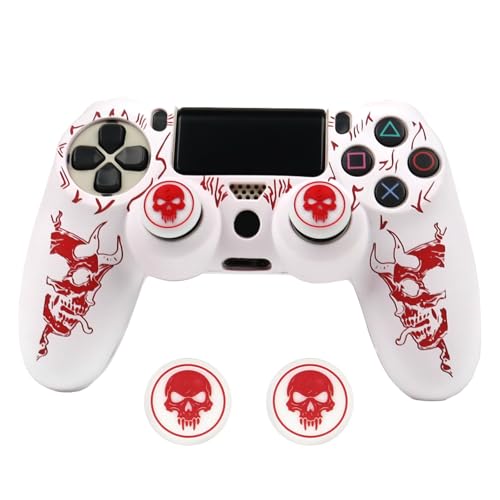 Image of RALAN Horned Skull Head Design Controller Skin Cover with 2 Thumb Grips Compatible with PS4 /Playstation 4 Slim /Pro Controller