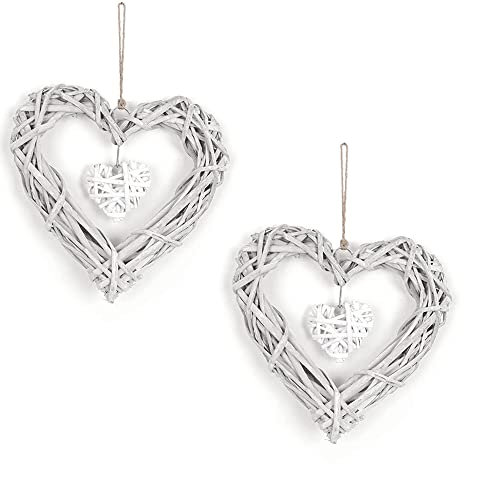 2 Stück Kranz Hängend, Rattan Herz Hängen, Weidenherz Fensterhänger für Hochzeit, Geburtstagsfeier, Wandbehang Dekoration