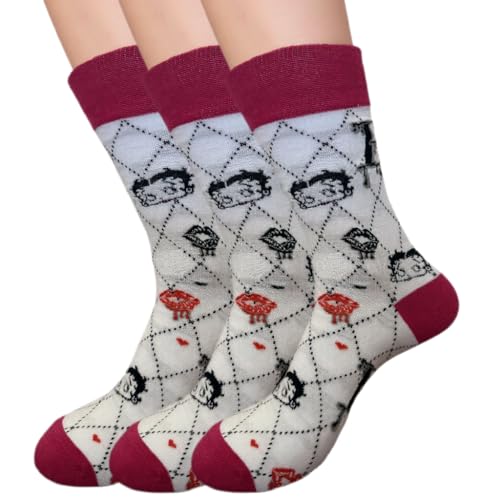 Cute Socks For Women Betty Boop Cartoon Character Crew Socks-3 Pairs Pack