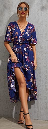 Image of Kormei Womens Short Sleeve Floral Maxi Dress High Low V-Neck Flowy Party Long Dresses